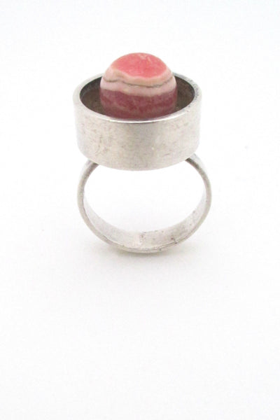 detail N E From Denmark vintage silver and rhodochrosite Scandinavian Modern ring Nordic design