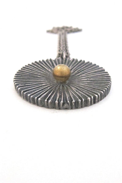 Robert Larin Canada vintage brutalist pewter and bronze radiant sphere necklace
