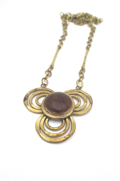 Rafael Canada brass & amber glass trefoil necklace