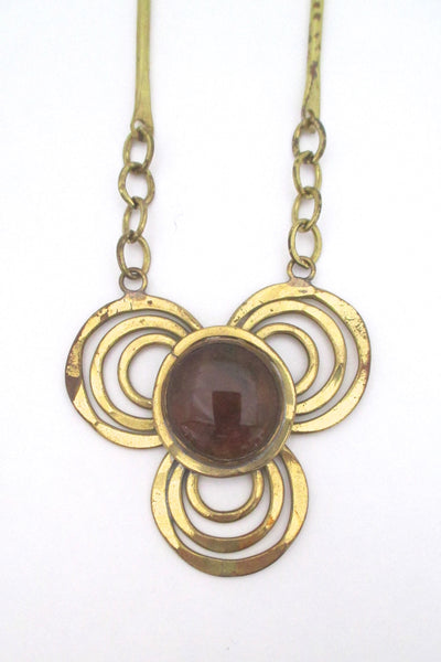 detail Rafael Alfandary Canada vintage brass amber glass trefoil necklace