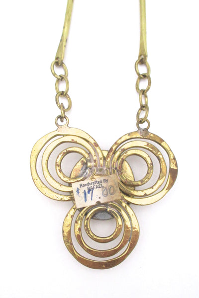 Rafael Canada brass & amber glass trefoil necklace