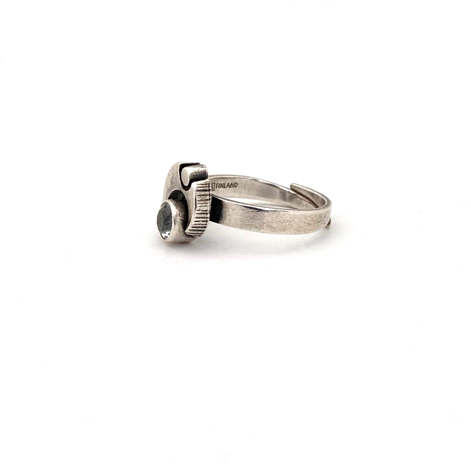 profile Karl Laine Sten and Laine Finland vintage silver rock crystal ring Scandinavian Modernist jewelry design