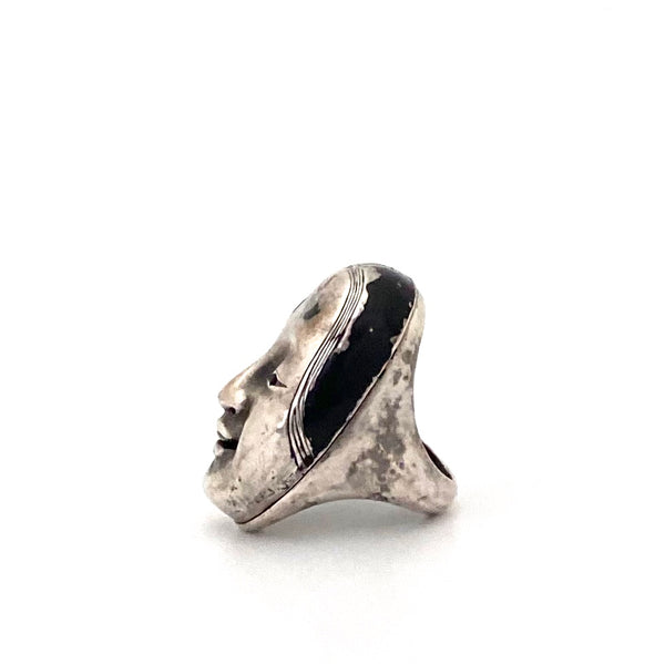 profile Trifari Diane Love Japanese Mask ring 1970 rare