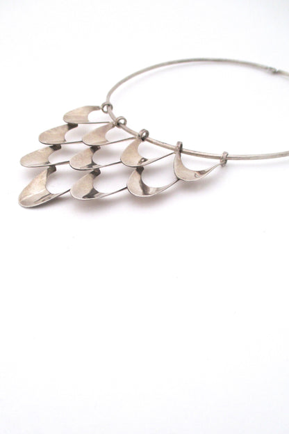 detail vintage modernist silver neck ring and large pendant after a design by Theresia Hvorslev Scandinavian Modern