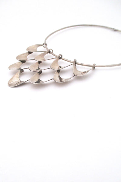 detail vintage modernist silver neck ring and large pendant after a design by Theresia Hvorslev Scandinavian Modern