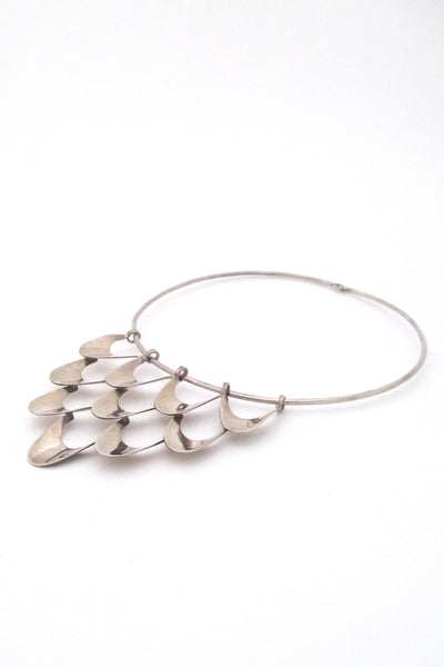 profile vintage modernist silver neck ring and large pendant after a design by Theresia Hvorslev Scandinavian Modern