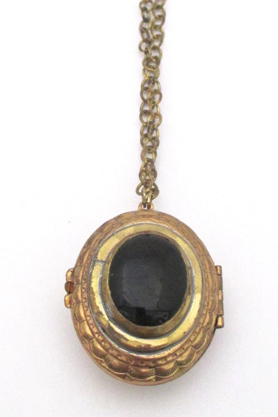 Rafael Canada brass & 2 sided locket necklace - green & black