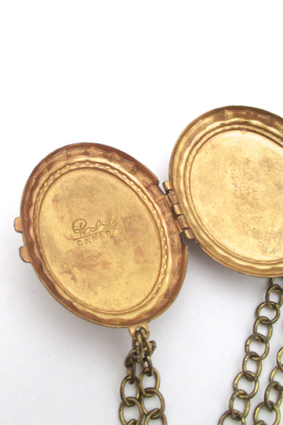 Rafael Canada brass & 2 sided locket necklace - green & black