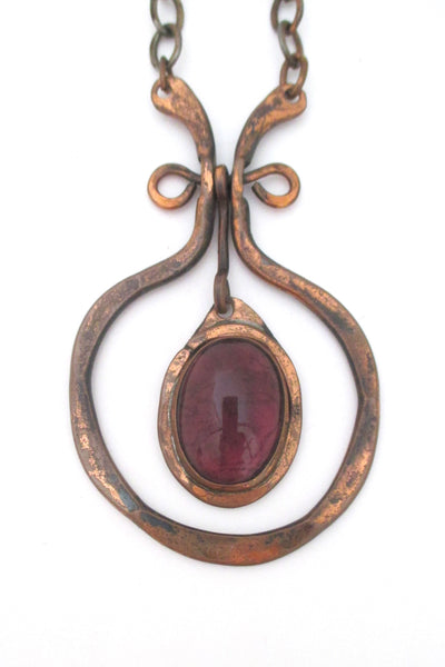 detail Rafael Alfandary Canada vintage brutalist copper purple glass large kinetic pendant necklace