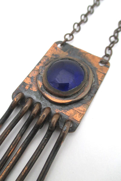 detail Rafael Alfandary Canada vintage copper cobalt blue glass fringe necklace
