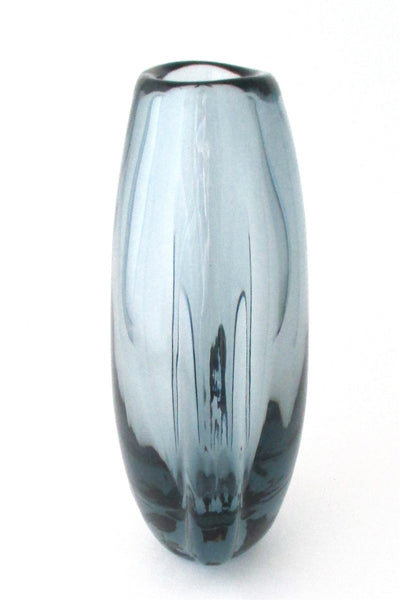 Kosta Boda Sweden vintage Scandinavian steel blue blown glass vase