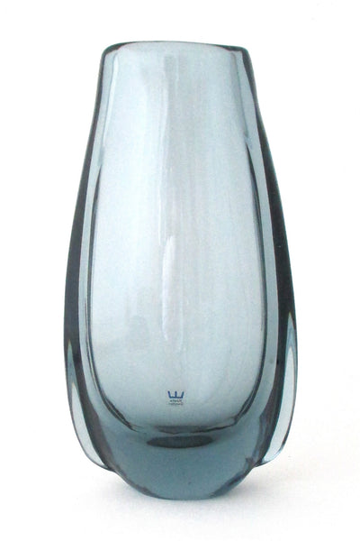 Kosta Boda Sweden vintage Scandinavian steel blue blown glass vase