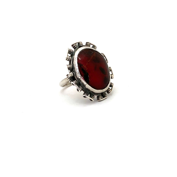 ORNO Poland large silver & amber ring
