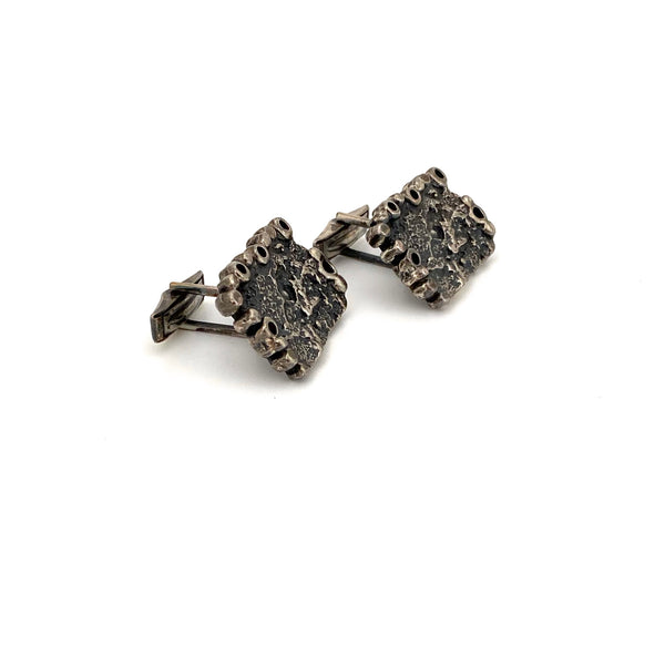 detail Guy Vidal Canada vintage brutalist textured pewter large cufflinks