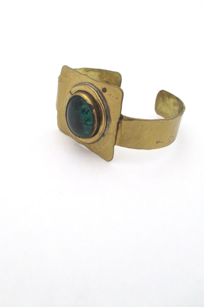 Rafael Canada brass & clear aqua green square cuff bracelet
