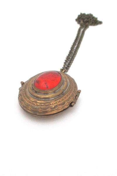 Rafael Canada large brass & transparent tangerine orange locket