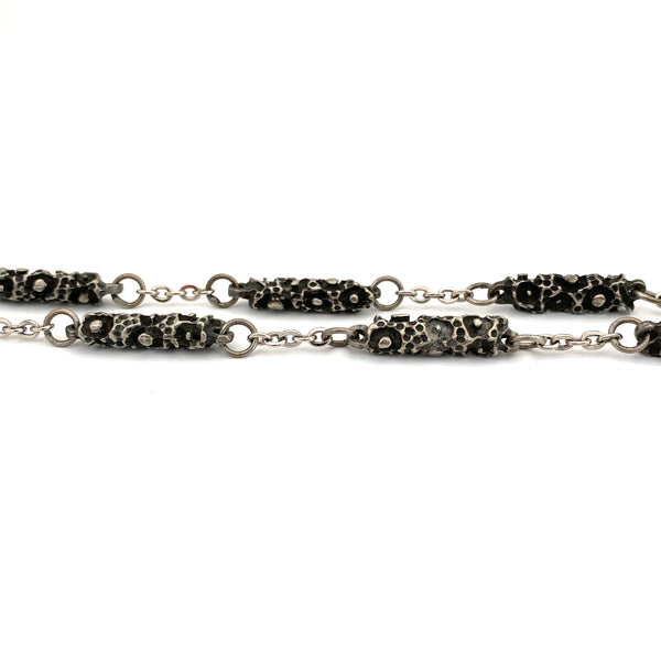 detail Robert Larin Canada vintage brutalist pewter long link chain necklace