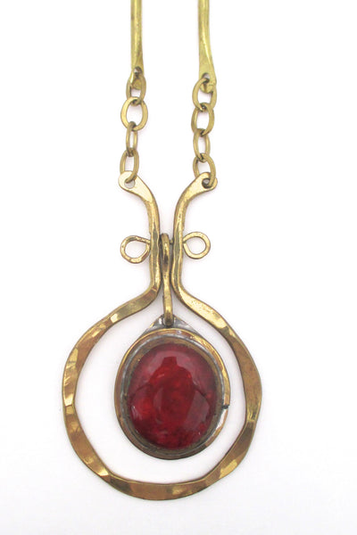 detail Rafael Alfandary Canada vintage brass amber glass classic kinetic necklace