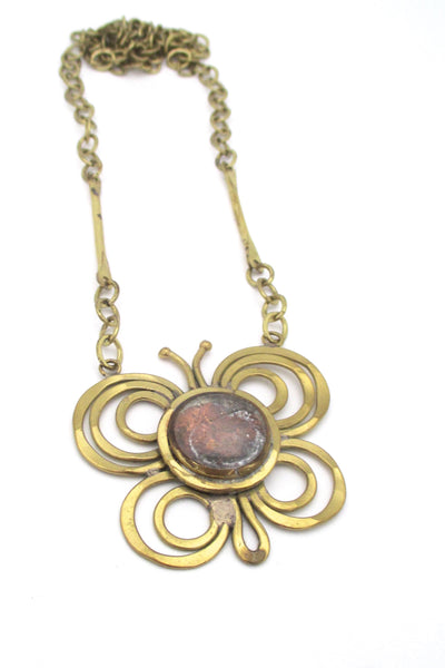 Rafael Canada brass & clear butterfly necklace