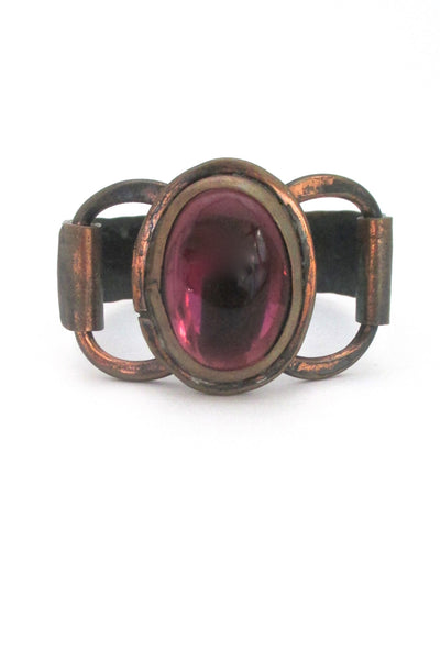 detail Rafael Alfandary Canada vintage brutalist copper mirrored purple hinged bracelet