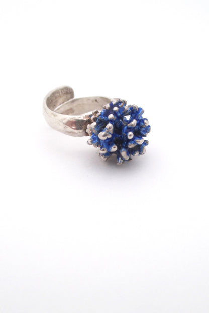 David Andersen silver enamel 'blue cluster' ring - Karl Jørgen Otteren