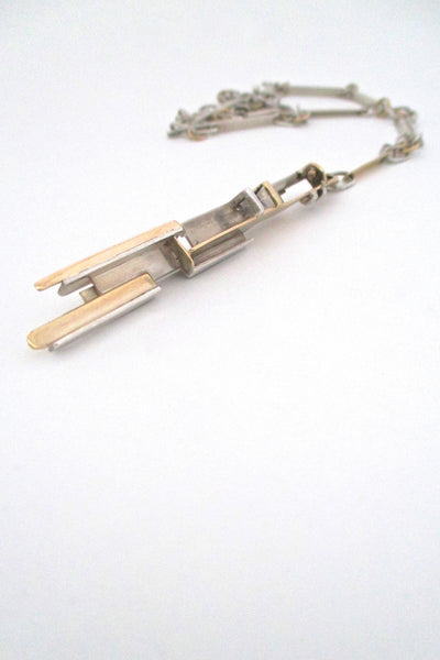 detil studio made vintage sterling silver 14k gold modernist pendant necklace