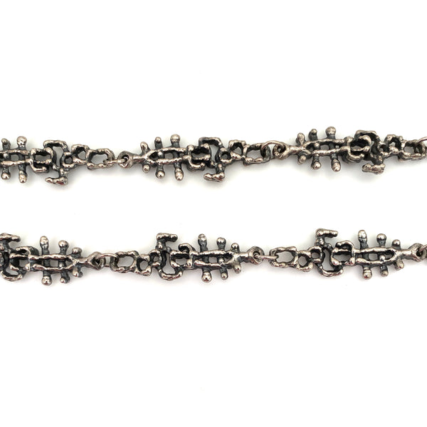 detail Guy Vidal Canada vintage brutalist openwork pewter long link chain necklace