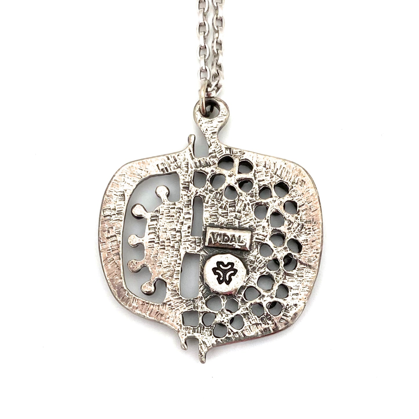 Guy Vidal Canada brutalist openwork pewter 'split circle' pendant necklace