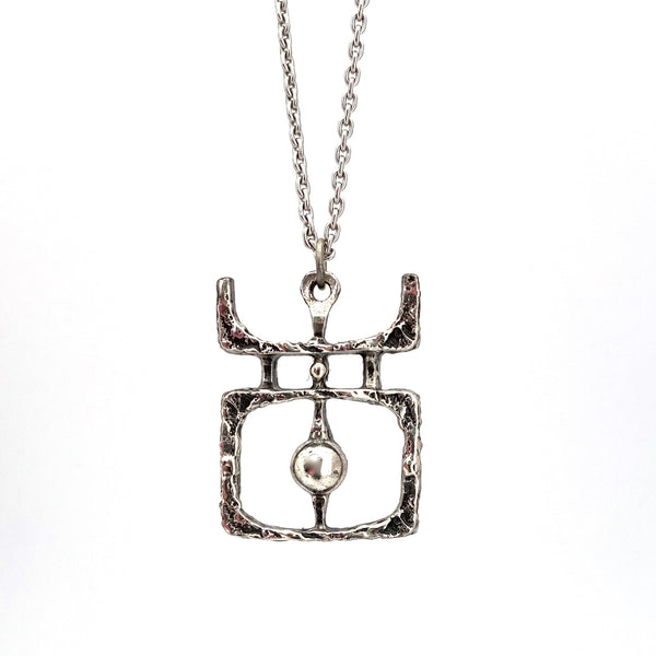 Guy Vidal Canada vintage pewter 'sphere & square' pendant necklace