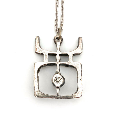 Guy Vidal Canada vintage pewter 'sphere & square' pendant necklace