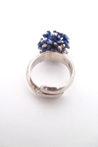 David Andersen silver enamel 'blue cluster' ring - Karl Jørgen Otteren