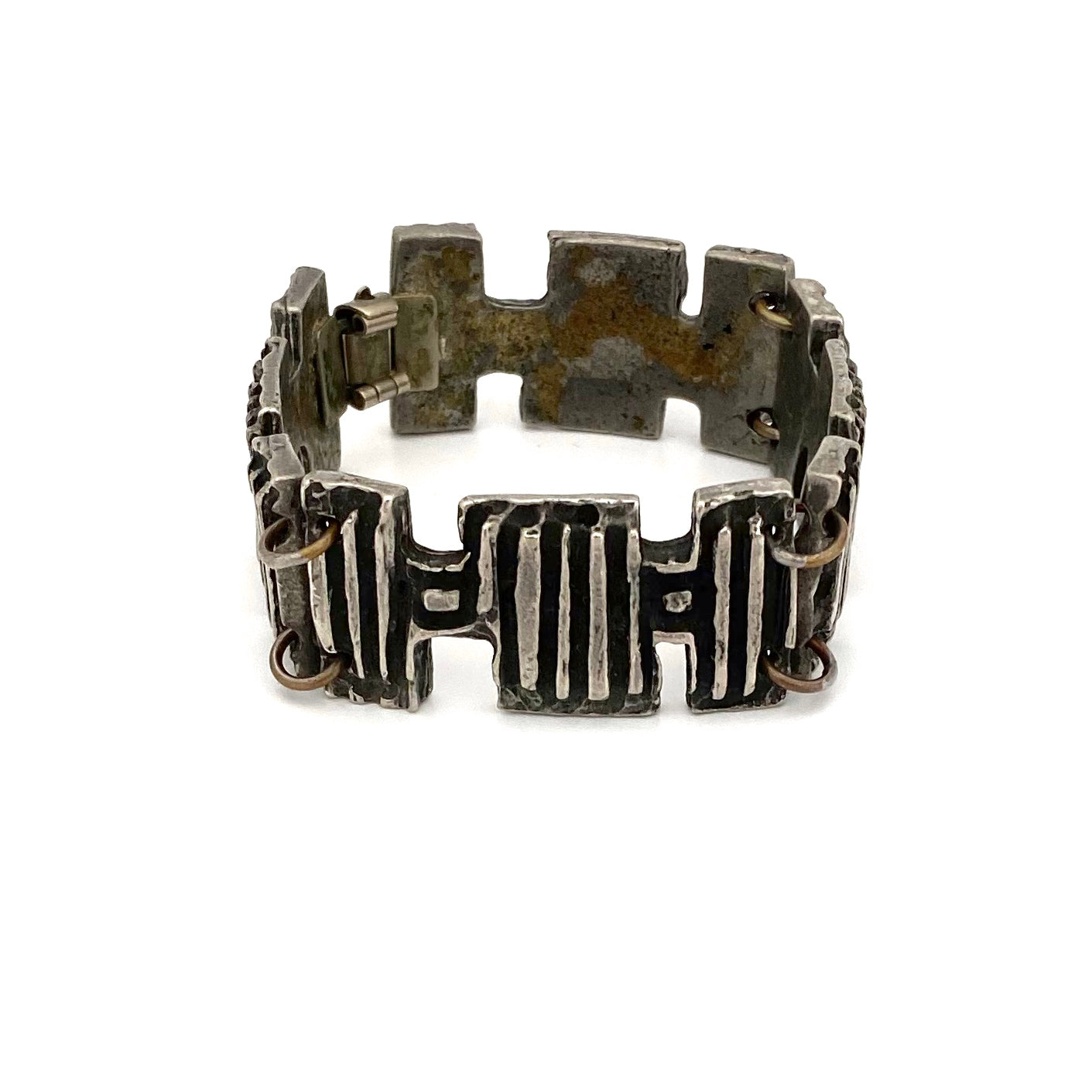 Robert Larin Canada brutalist pewter chunky panel link bracelet