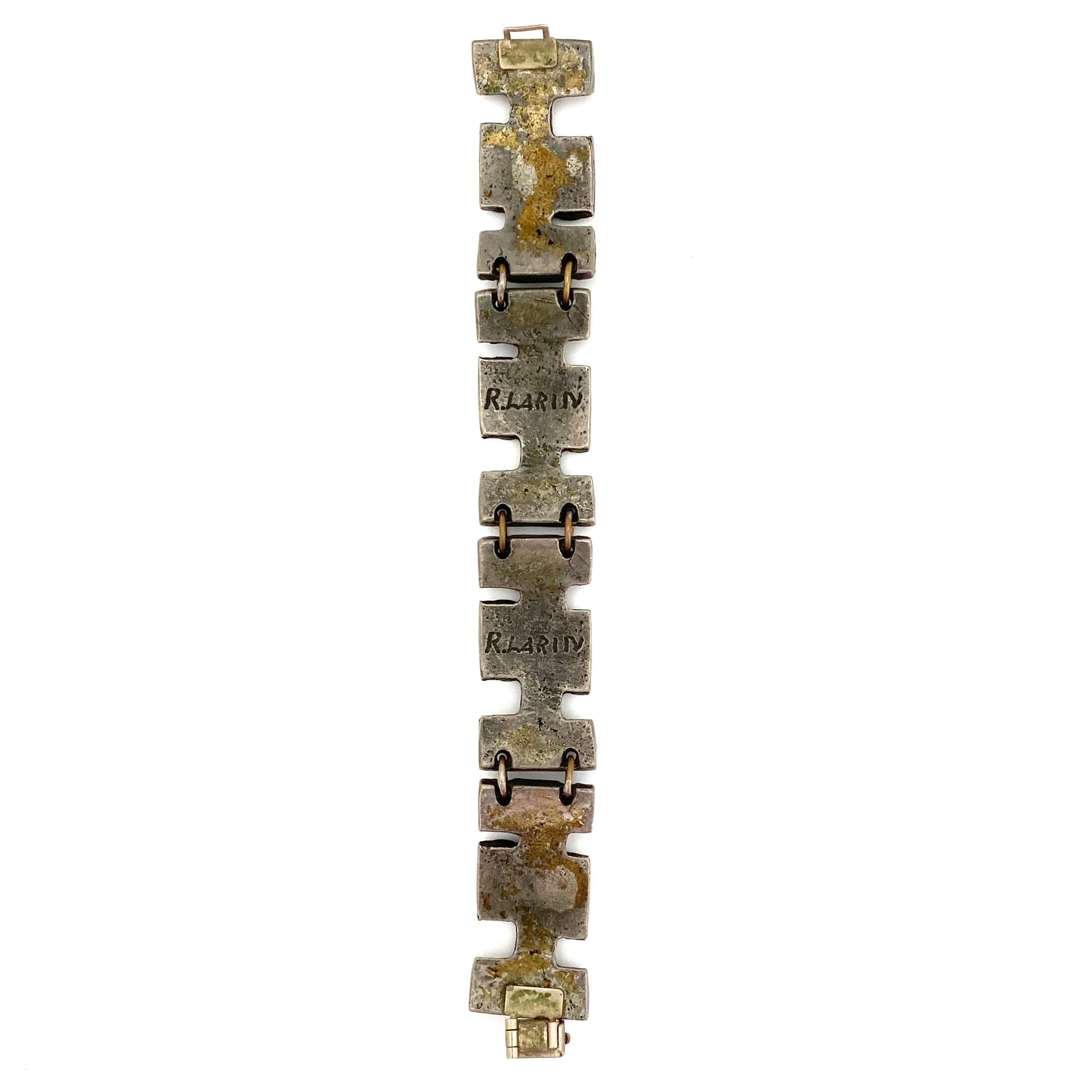 Robert Larin Canada brutalist pewter chunky panel link bracelet