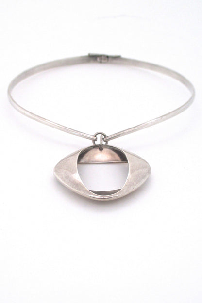 Georg Jensen Denmark vintage modernist silver pendant 368 by Henning Koppel on original neck ring