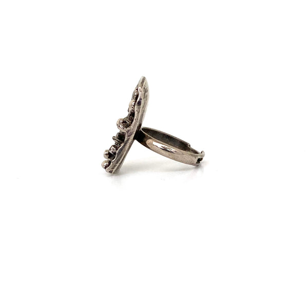profile Robert Larin Canada vintage brutalist pewter dimensional ring Canadian jewelry design