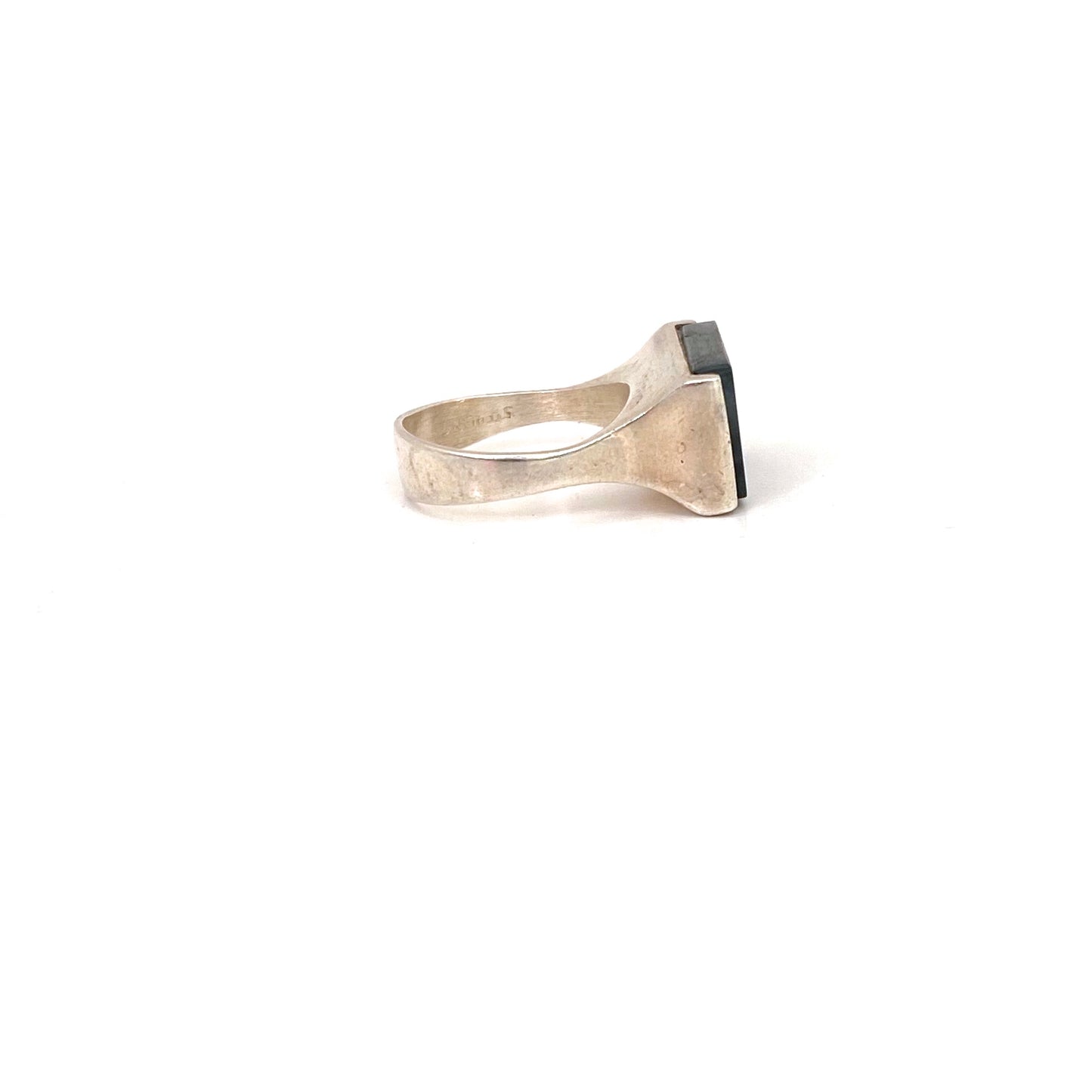 profile Henning Ulrichsen Denmark vintage sterling silver moss agate ring Scandinavian Modernist jewelry design