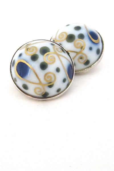 Porsgrund Norway vintage silver and porcelain earrings by Anne Marie Odegaard