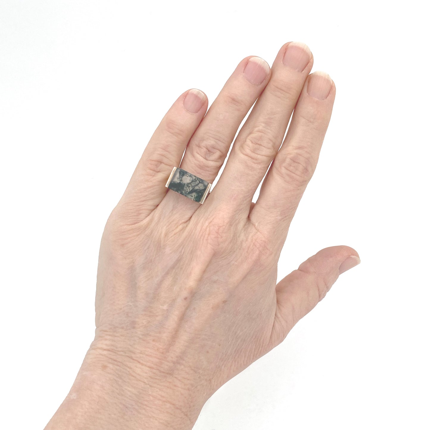 Henning Ulrichsen vintage silver & moss agate ring