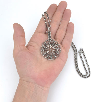 scale Robert Larin Canada vintage brutalist pewter openwork pendant necklace