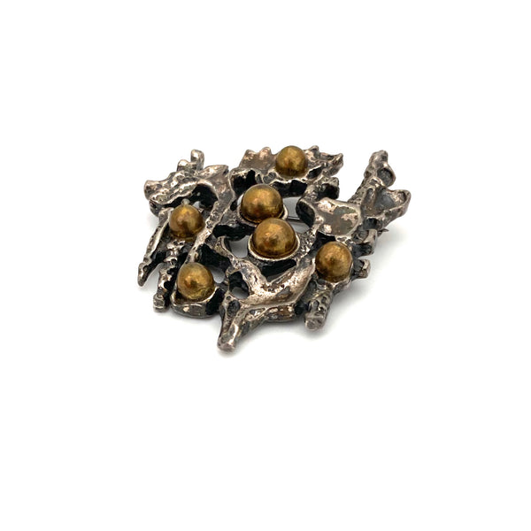 Robert Larin textured pewter brooch ~ bronze spheres