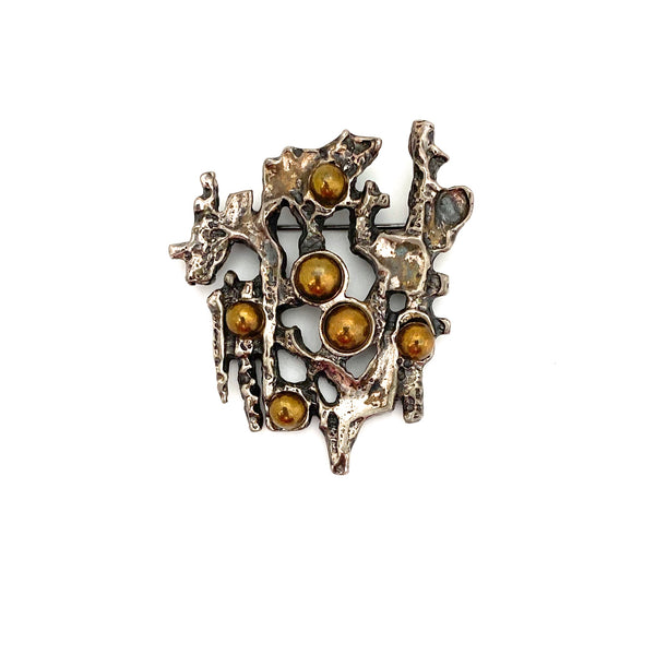 Robert Larin textured pewter brooch ~ bronze spheres