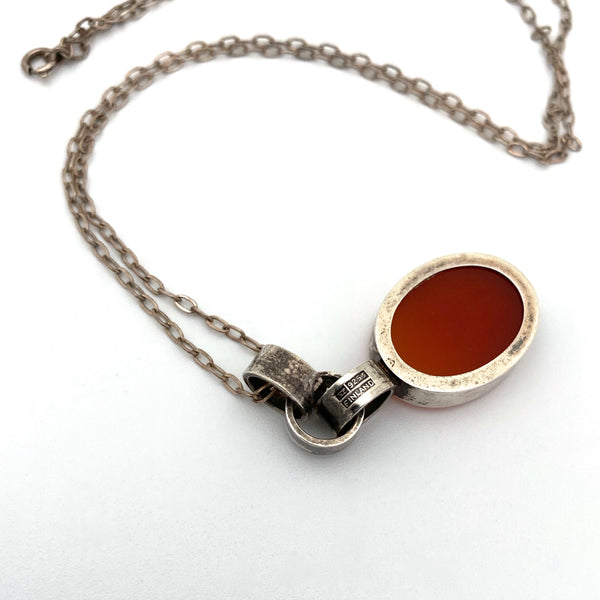 Elis Kauppi for Kupittaan Kulta silver & carnelian pendant necklace