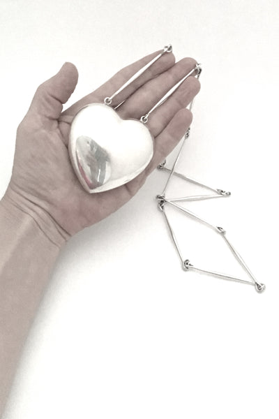 detail Georg Jensen Denmark large vintage silver heart pendant necklace 126 by Astrid Fog Scandinavian Modern design