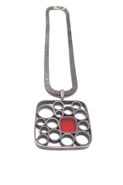 Bernard Chaudron large silver & enamel pendant necklace - signed