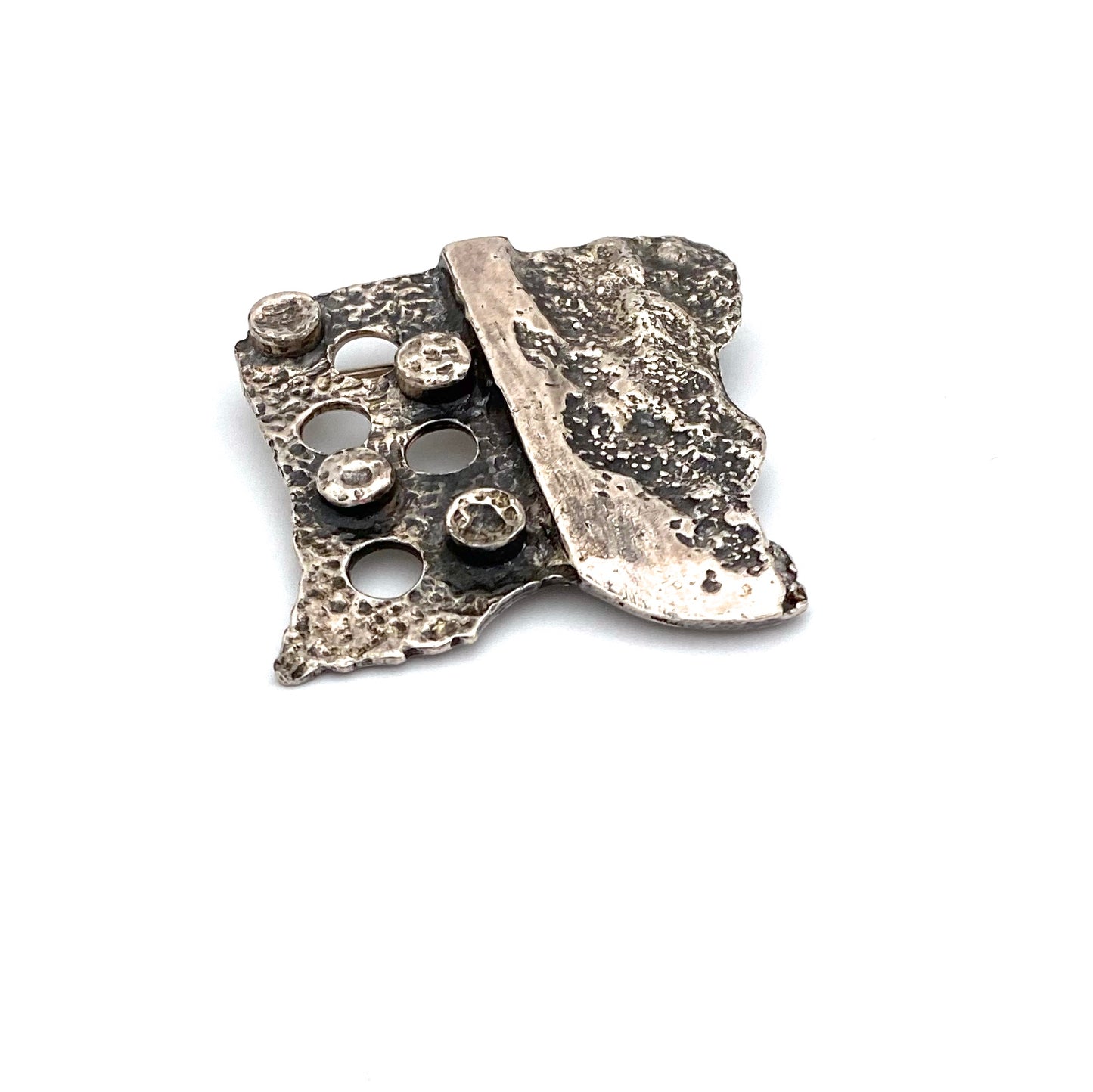 Robert Larin brutalist pewter brooch ~ textured raised dots