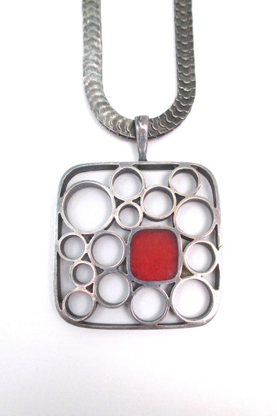 Bernard Chaudron large silver & enamel pendant necklace - signed
