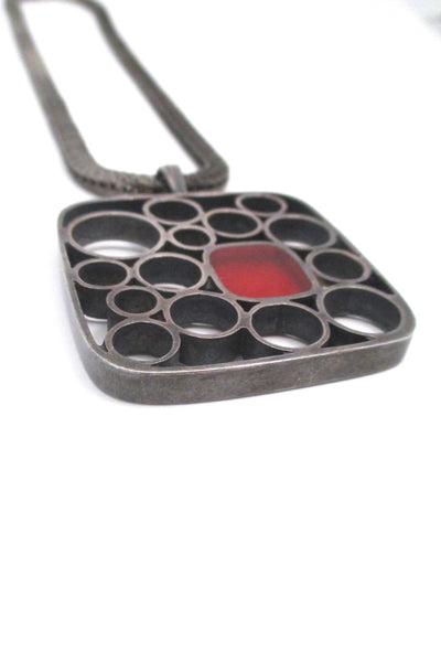 detail Bernard Chaudron Canada vintage brutalist large pendant necklace 1970s jewelry