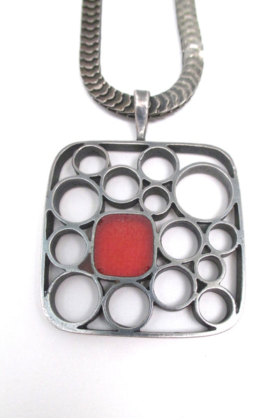 Bernard Chaudron large silver & enamel pendant necklace - signed