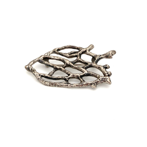Robert Larin Canada brutalist pewter large openwork brooch