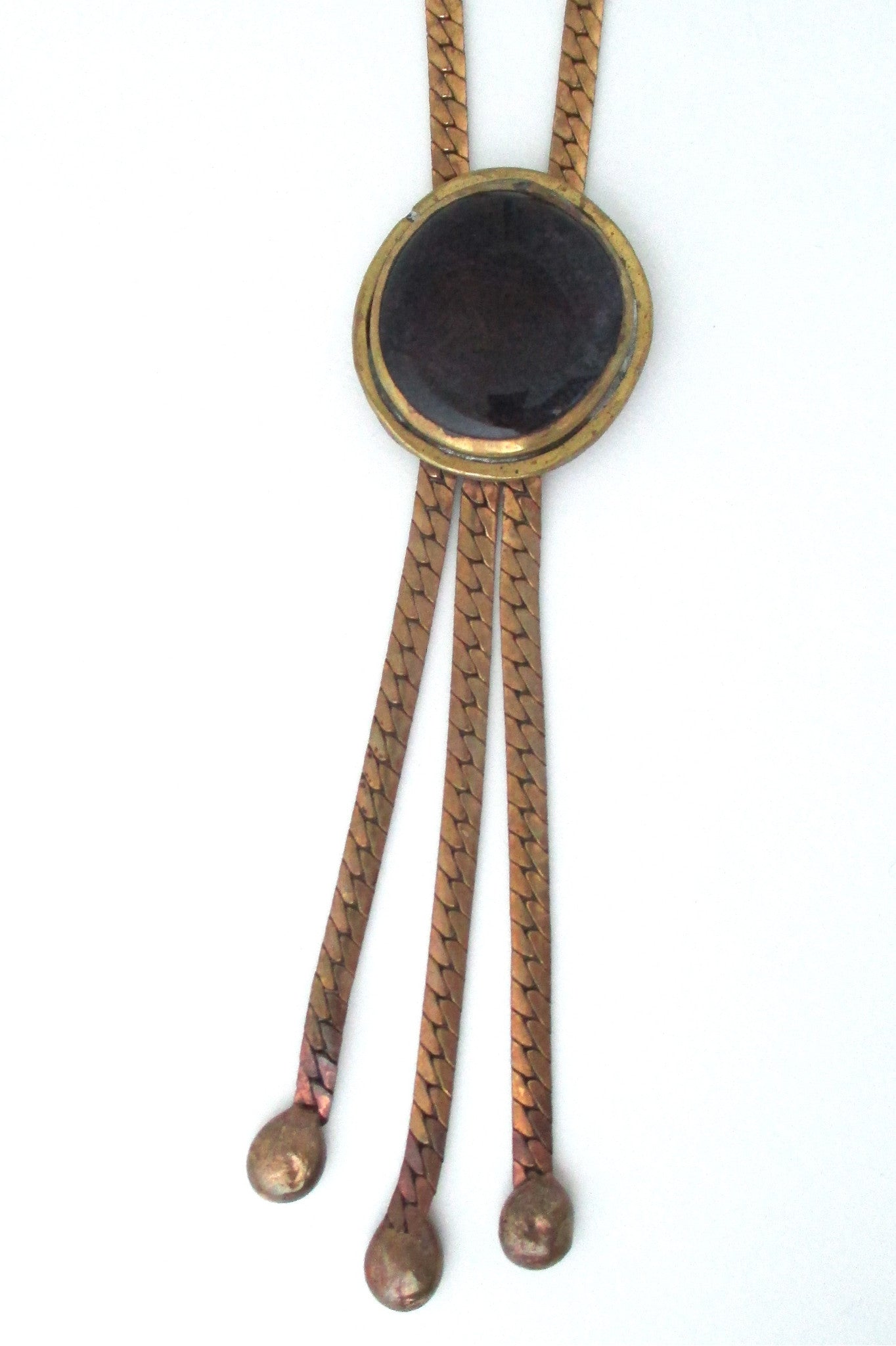 Rafael Alfandary Canada vintage brutalist brass and glass purple fringe necklace